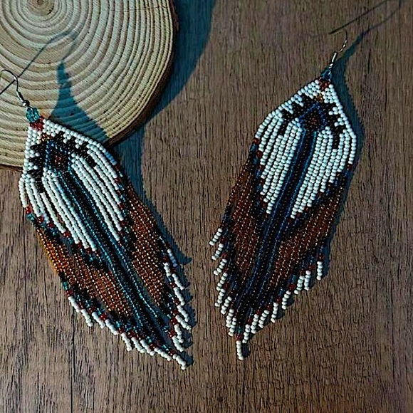 Handmade Beaded Boho Dangle Earrings Tribal Native - Picture 5 of 8